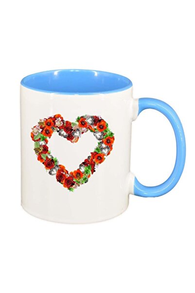 INOVATIX Персонализирана бяла чаша, Цветя, Любов, син интериор, D977, INOVATI...