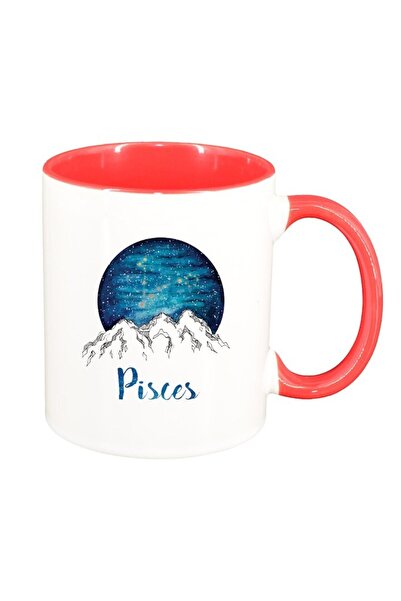 INOVATIX Персонализирана бяла чаша, Зодия, Риби, червена вътрешност, D1387, I...