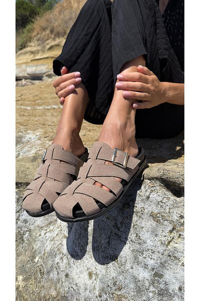 Eataly Shoes Papuci de damă cu catifea de nurcă, model cu cataramă