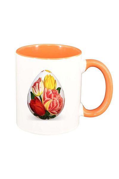 INOVATIX Personalized white mug, Flowers, orange interior, D998, INOVATIX®. 330ml