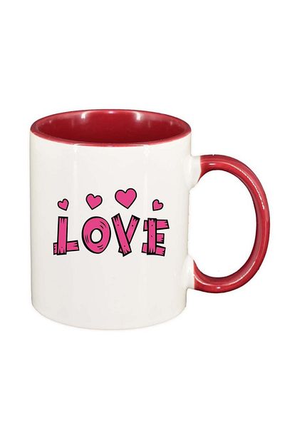 INOVATIX Personalized white mug, Love, red interior, heart handle, D339, INOVATIX®. 330ml