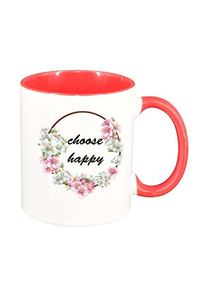 INOVATIX Cana alba personalizata, Flori, Happy, interior rosu-inchis, D1039, INOVATIX®. 330ml