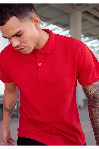 BAGİSTA BUTİK Unisex Red Short Sleeve Polo Neck 100% Cotton Lakos