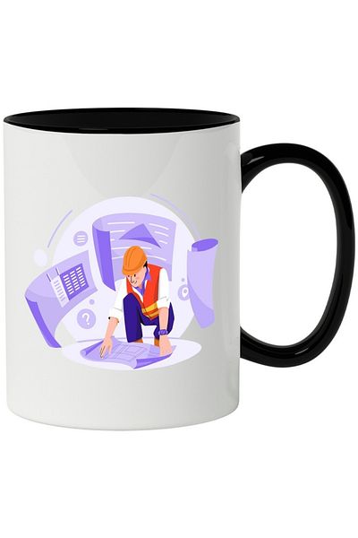 INOVATIX Personalized white mug, Engineer, Plans, Construction, with Black Handle, INOVATIX®. 330ml