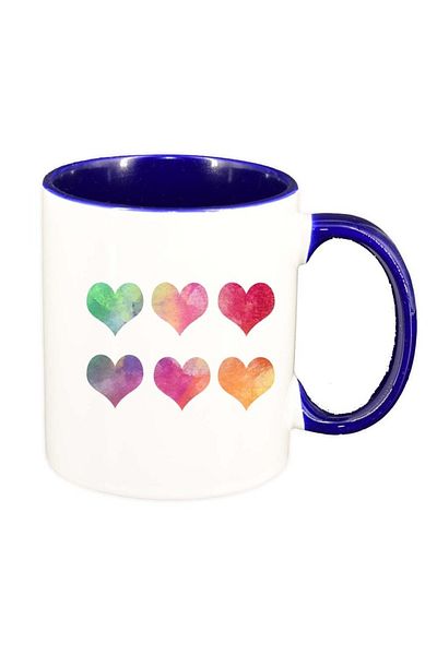 INOVATIX Cana alba personalizata, Colorful Hearts, interior albastru inchis, D954, INOVATIX®. 330ml