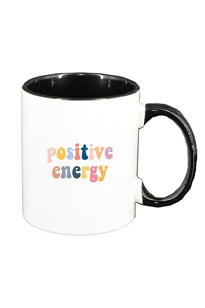 INOVATIX Personalized white mug, Positive Energy message, black interior, D1423, INOVATIX®. 330ml