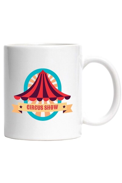 INOVATIX Cana alba personalizata, Mesaj In Engleza Circus Show, Circ, Cort, Emblema, Dungi, INOVATIX®. 330ml