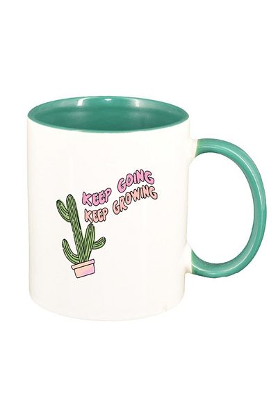 INOVATIX Personalized white mug, Keep Going message, green interior, D1424, INOVATIX®. 330ml
