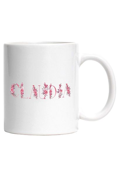 INOVATIX Personalized white mug, Name Claudia, Floral, Colorful, Creative, Beautiful, Unique, INOVATIX®. 330ml