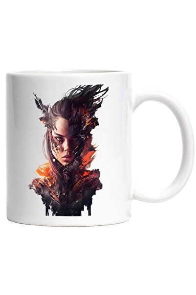 INOVATIX Cana alba personalizata, Femeie, Sci-Fi, Razboi, Flacari, Luptator, ...