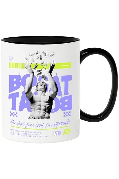 INOVATIX Personalized white mug, Rich - It's Not Just Money, It Makes a Difference, with Black Handle, INOVATIX®. 330ml