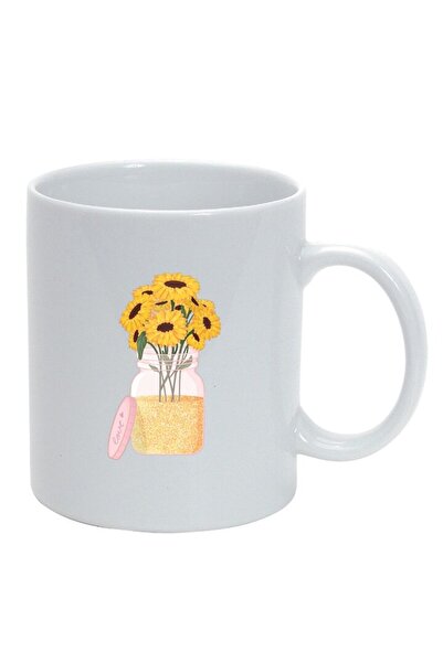 INOVATIX Персонализирана бяла чаша, Слънчоглед, бяла, D1372, INOVATIX®. 330 мл