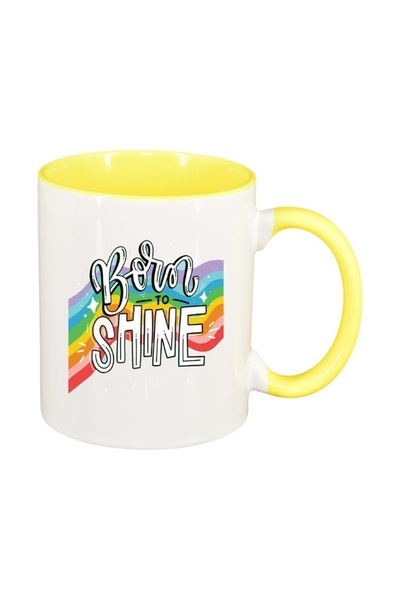 INOVATIX Cana alba personalizata, mesaj Born to Shine, interior galben, D1427...