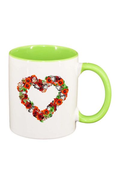 INOVATIX Personalized white mug, Flowers, Love, light green interior, D977, INOVATIX®. 330ml