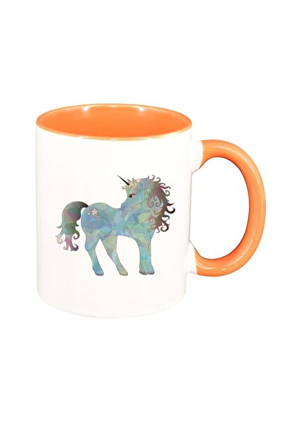 INOVATIX Cana alba personalizata, Drawn Unicorn, interior portocaliu, D997, I...