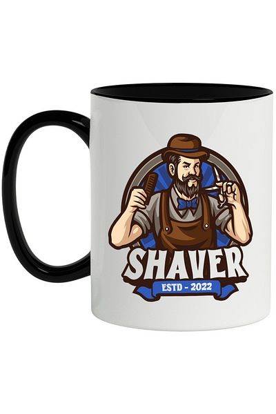 INOVATIX Personalized white mug, Message in English Shaver, Barber, Emblem, with Black Handle, INOVATIX®. 330ml