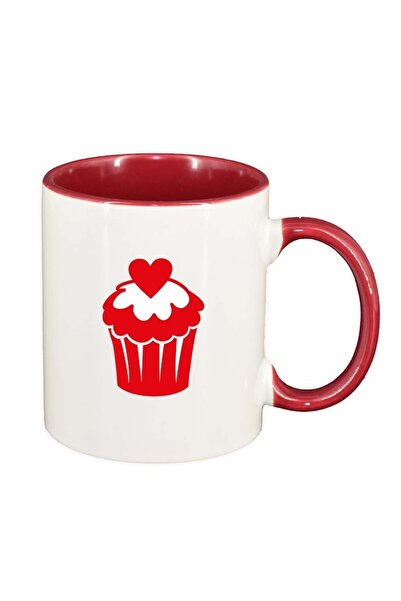 INOVATIX Cana alba personalizata, Muffin, interior rosu, D334, INOVATIX®. 330ml