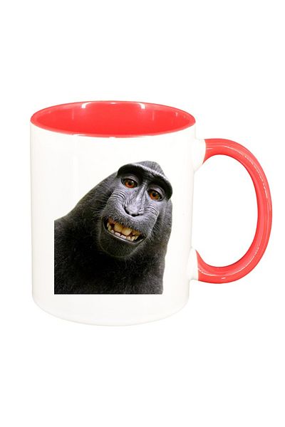 INOVATIX Personalized white mug, personalized, Monkey, red inside, INOVATIX®. 330ml