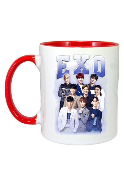 INOVATIX Personalized White Mug, Exo 9 Band, Red Handle and Interior, ®. 330ml