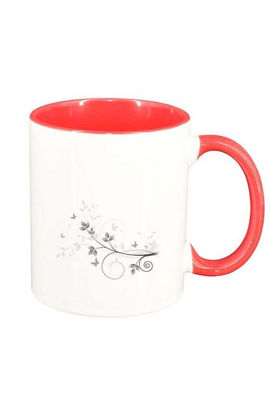 INOVATIX Personalized white mug, Floral pattern, red interior, D280, INOVATIX®. 330ml