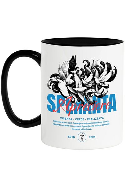 INOVATIX Personalized white mug, Prumbeii Sperantei - Appreciation, with Black Handle, INOVATIX®. 330ml