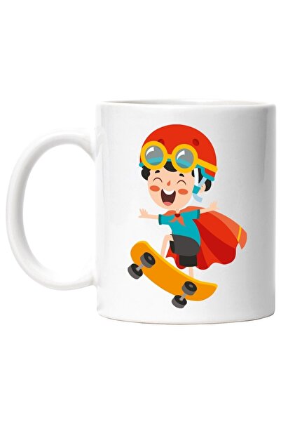 INOVATIX Cana alba personalizata, Copil, Casca, Ochelari, Skateboard, Capa, Supererou, INOVATIX®. 330ml