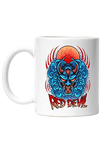 INOVATIX Cana alba personalizata, Mesaj In Engleza Red Devil, Oni, Masca, Soa...