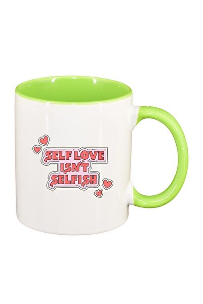 INOVATIX Cana alba personalizata, mesaj Self Love, interior verde deschis, D1...