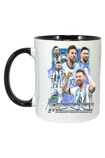 INOVATIX Персонализирана бяла чаша, Лео Меси Аржентина, черна дръжка и вътреш...
