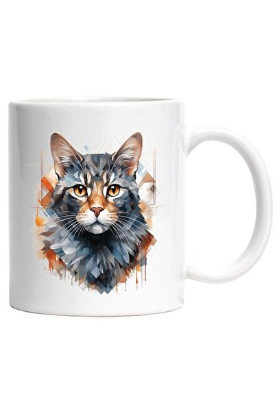 INOVATIX Персонализирана бяла чаша, Котешка глава, Мозайка, Геометрични, Райе...