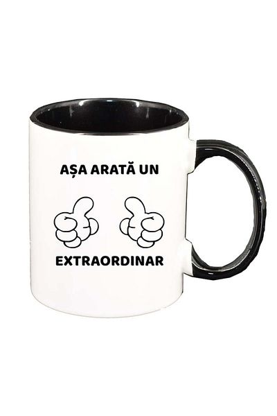 INOVATIX Personalized white mug, Extraordinary, black interior, D90, INOVATIX®. 330ml