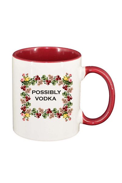 INOVATIX Personalized white mug, Flowers, Possibly vodka, red interior, D1057, INOVATIX®. 330ml