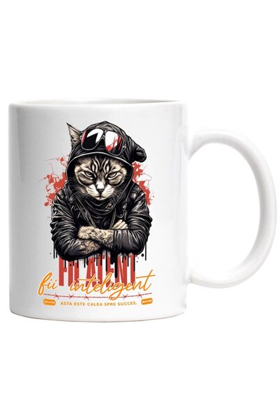 INOVATIX Cana alba personalizata, Pisica ganster cu ochelarii, fii aternt, IN...