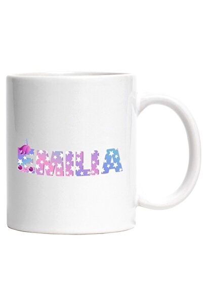 INOVATIX Персонализирана бяла чаша, Име Емилия, Еднорог, Принцеса, Приказка, ...