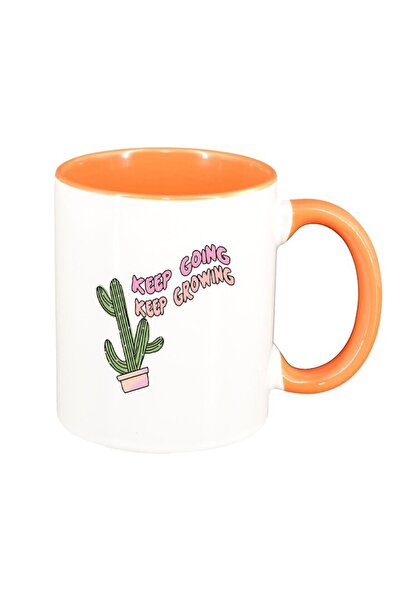 INOVATIX Cana alba personalizata, mesaj Keep Going, interior portocaliu, D142...