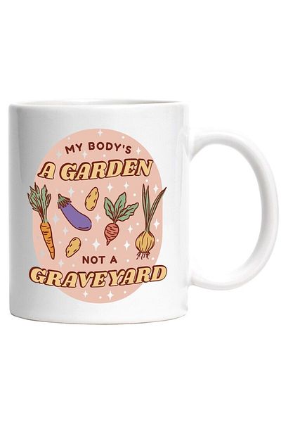 INOVATIX Cana alba personalizata, Mesaj My Body's A Garden Not A Graveyard, Legume, INOVATIX®. 330ml