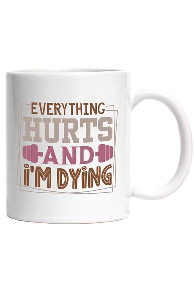 INOVATIX Personalized white mug, a dumbbell and the message Everything hurts and I'm dying, INOVATIX®. 330ml
