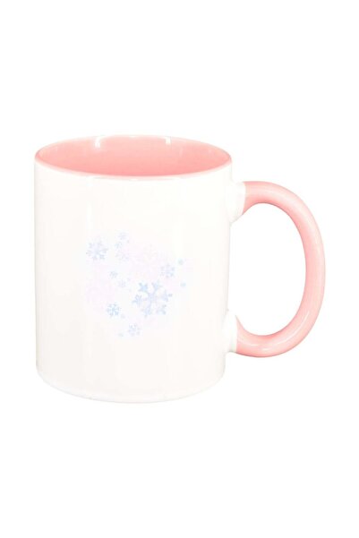 INOVATIX Εξατομικευμένη λευκή κούπα, Χιονονιφάδες, ροζ εσωτερικό, D211, INOVA...