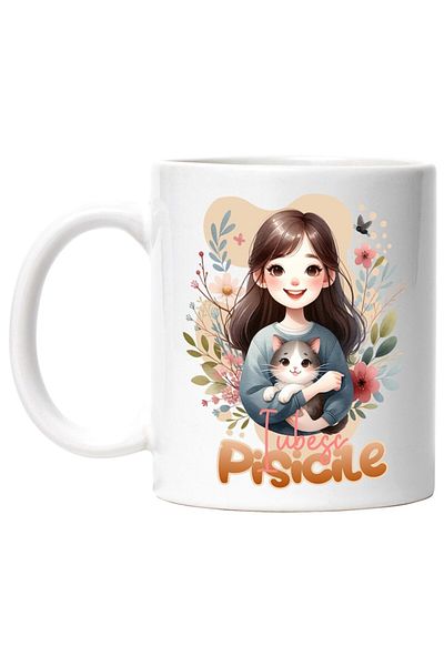 INOVATIX Personalized white mug, Girl with Fluffy Cat I Love Cats Animals Mom, INOVATIX®. 330ml