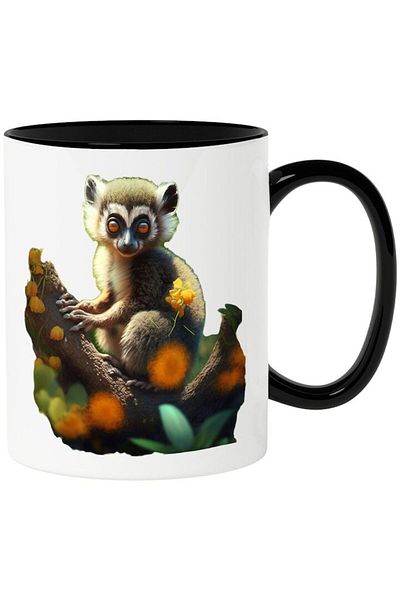 INOVATIX Personalized white mug, Monkey, Jungle, Trees, Animals, with Black Handle, INOVATIX®. 330ml