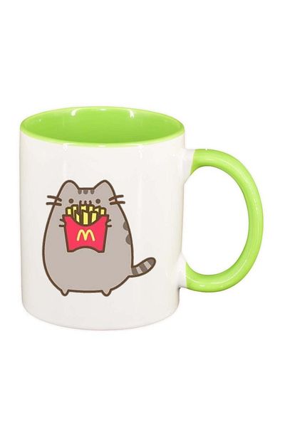 INOVATIX Personalized white mug, Emoji Cat, light green interior, D1016, INOVATIX®. 330ml