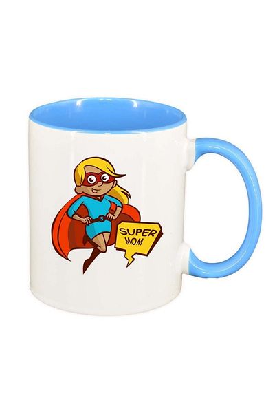 INOVATIX Personalized white mug, Super mom, blue interior, D972, INOVATIX®. 330ml