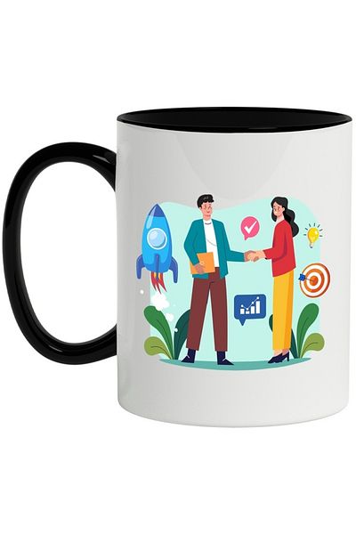 INOVATIX Personalized white mug, Understanding, Rocket, Plants, Target, with Black Handle, INOVATIX®. 330ml