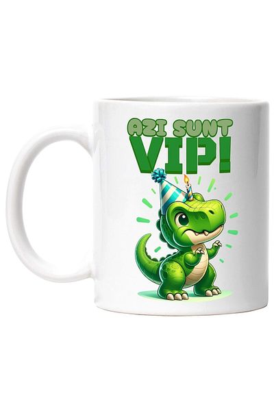 INOVATIX Personalized white mug, Today I'm a VIP! Happy dinosaur celebrating, birthday, INOVATIX®. 330ml