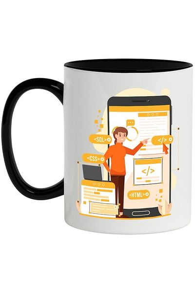 INOVATIX Personalized white mug, Phone, Laptop, Web, Programming, with Black Handle, INOVATIX®. 330ml