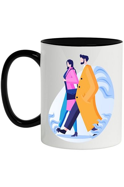 INOVATIX Personalized white mug, Bag, Coat, Couple, Walking, with Black Handle, INOVATIX®. 330ml