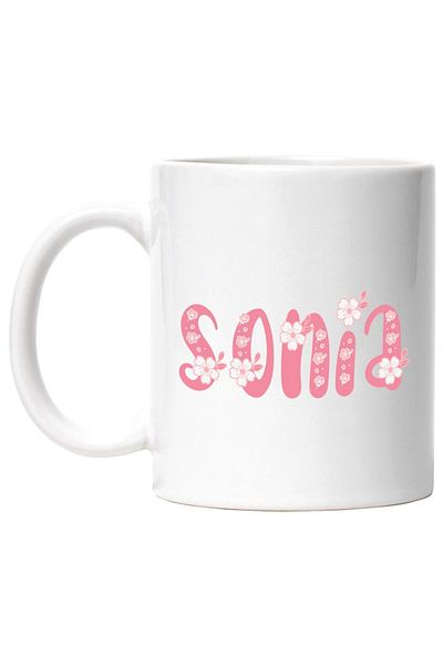 INOVATIX Personalized white mug, Name Sonia, Flowers, Colorful, Pink, Cute, INOVATIX®. 330ml