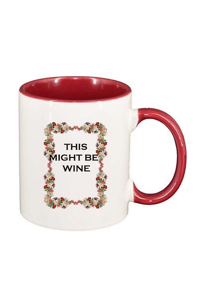 INOVATIX Personalized white mug, Flowers, This might be wine, red interior, D1056, INOVATIX®. 330ml