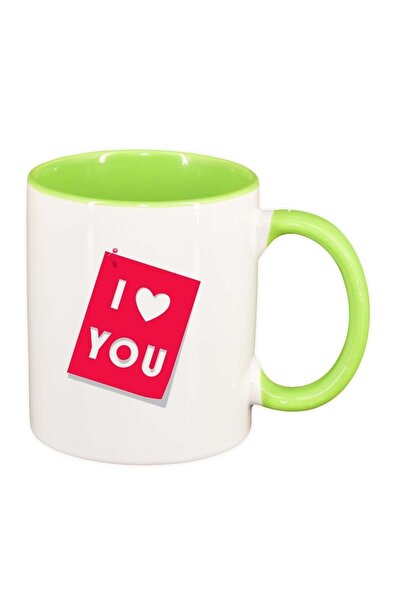 INOVATIX Εξατομικευμένη λευκή κούπα, Love, ανοιχτό πράσινο εσωτερικό, D393, I...