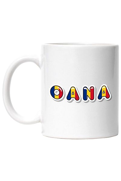 INOVATIX Personalized white mug, Name Oana, Romania, Supporter, Romanian Flag, Patriot, INOVATIX®. 330ml